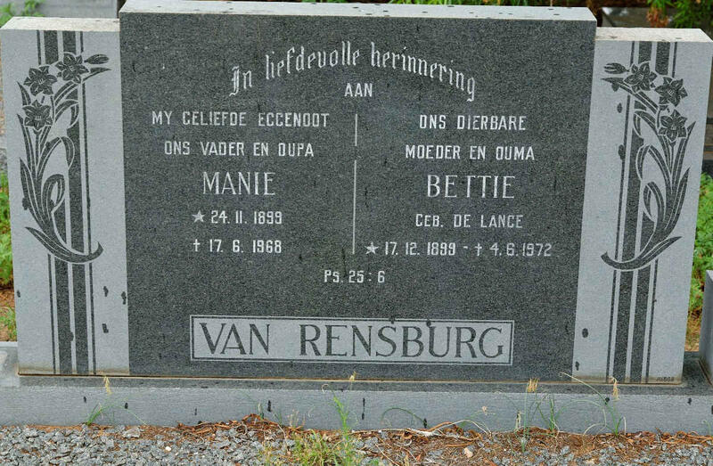 RENSBURG Manie, van 1899-1968 & Bettie DE LANGE 1899-1972