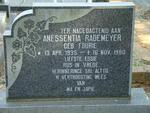 RADEMEYER Anessenta nee FOURIE 1935-1980