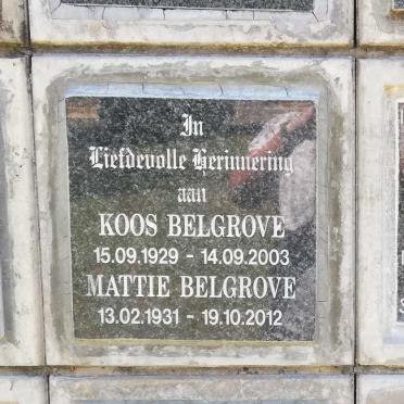 BELGROVE Koos 1929-2003 &amp; Mattie 1931-2012