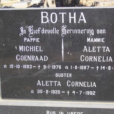 BOTHA Michiel Coenraad 1893-1976 &amp; Aletta Cornelia 1897-1992 :: BOTHA Aletta Cornelia 1935-1992