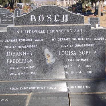 BOSCH Johannes Frederick 1907-1994 &amp; Louisa Sophia SNYMAN 1909-1990