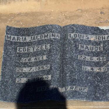 COETZEE Maria Jacomina nee NEL 1859-1944 :: NAUDE Louis Johan 1940-1949