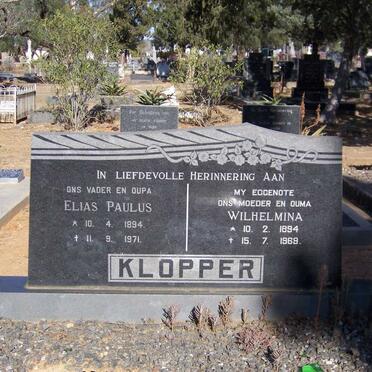 KLOPPER Elias Paulus 1894-1971 &amp; Wilhelmina 1894-1969