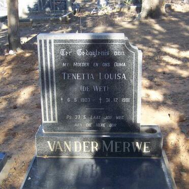 MERWE Tenetta Louisa, van der nee DE WET 1907-1981