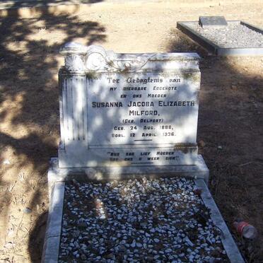MILFORD Susanna Jacoba Elizabeth nee DELPORT 1888-1936