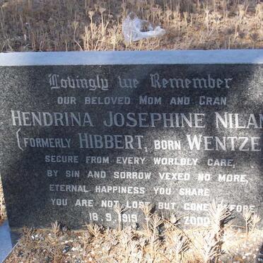 NILAND Hendrina Josephine formerly HIBBERT nee WENTZEL 1919-2000