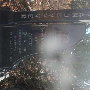 VYVER Aletta Elizabeth, van de voorheen LE ROUX nee MALAN 1918-1993