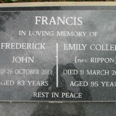 FRANCIS Frederick John -2001 &amp; Emily Colleen RIPPON -2014