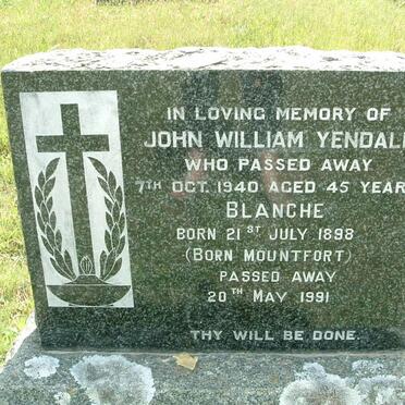 YENDALL John William -1940 &amp; Blanche MOUNTFORT 1898-1991