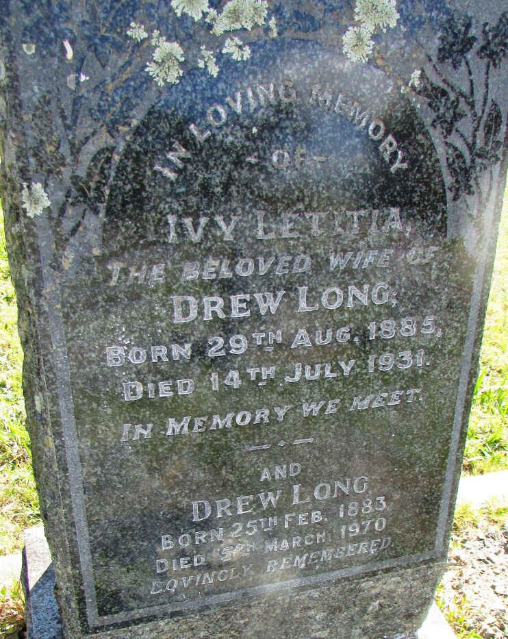 LONG Drew 1883-1970 &amp; Ivy Letitia 1885-1931