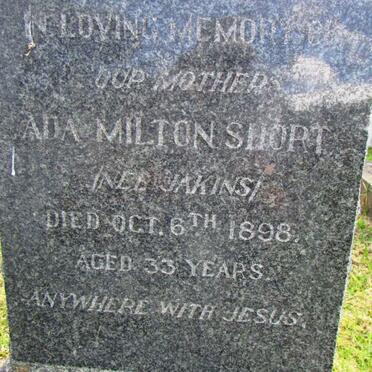 SHORT Ada Milton nee JAKINS -1898