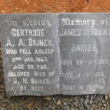 BAINES James Herbert 1890-1974 &amp; Gertrude A.A. -1967