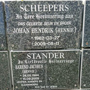 SCHEEPERS Johan Hendrik 1962-2009 :: STANDER Barend Jacobus 1944-2009
