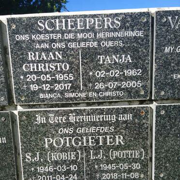 SCHEEPERS Riaan Christo 1955-2017 &amp; Tanja 1962-2005 :: POTGIETER S.J. 1946-2011 &amp; L.J. 1945-2018