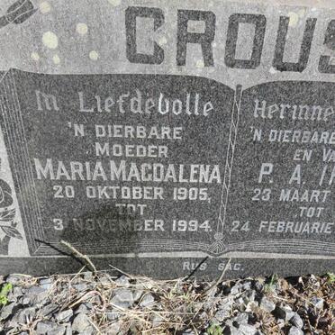 CROUS P.A. 1890-1973 &amp; Maria Magdalena 1905-1994