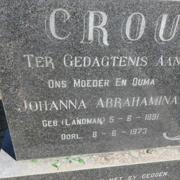 CROUS Johanna Abrahamina nee LANDMAN 1891-1973