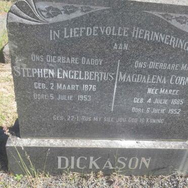 DICKASON Stephen Engelbertus 1876-1953 &amp; Magdalena Cornelia MAREE 1885-1952