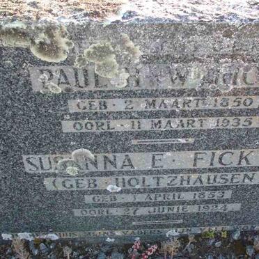 FICK Paul H.W. 1850-1935 &amp; Susanna E. HOLTZHAUSEN 1853-1924