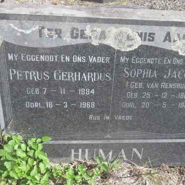 HUMAN Petrus Gerhardus 1884-1968 &amp; Sophia Jacoba VAN RENSBURG 1886-1980