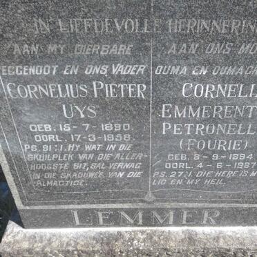 LEMMER Cornelius Pieter Uys 1890-1958 &amp; Cornelia Emmerentia Petronella FOURIE 1894-1987