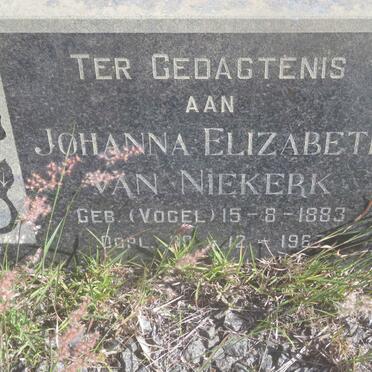 NIEKERK Johanna Elizabeth, van nee VOGEL 1883-1967