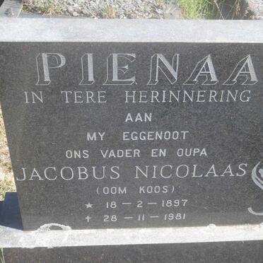 PIENAAR Jacobus Nicolaas 1897-1981