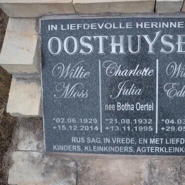 OOSTHUYSEN Willie Moss 1929-2014 &amp; Charlotte Julia BOTHA OERTEL 1932-1995 :: OOSTHUYSEN Willem Eduard 1956-2013