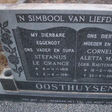 OOSTHUYSEN Stefanus le Grange 1915-1991 &amp; Cornelia Aletta Maria RAUTENBACH 1925-2013