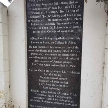 Eastern Cape, ALICE, Lovedale, Bokwe graves