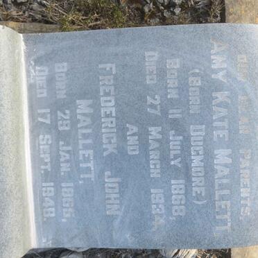 MALLETT Frederick John 1865-1946 &amp; Amy Kate DUGMORE 1868-1934