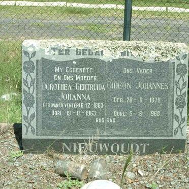 NIEUWOUDT Gideon Johannes 1878-1968 &amp; Dorothea Gertruida Johanna VAN DEVENTER 1883-1963