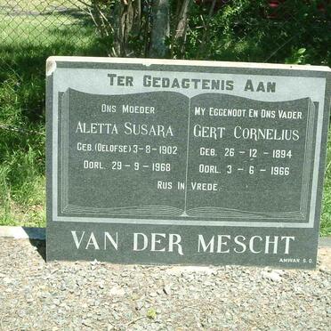 MESCHT Gert Cornelius, van der 1894-1966 &amp; Aletta Susara OELOFSE 1902-1968