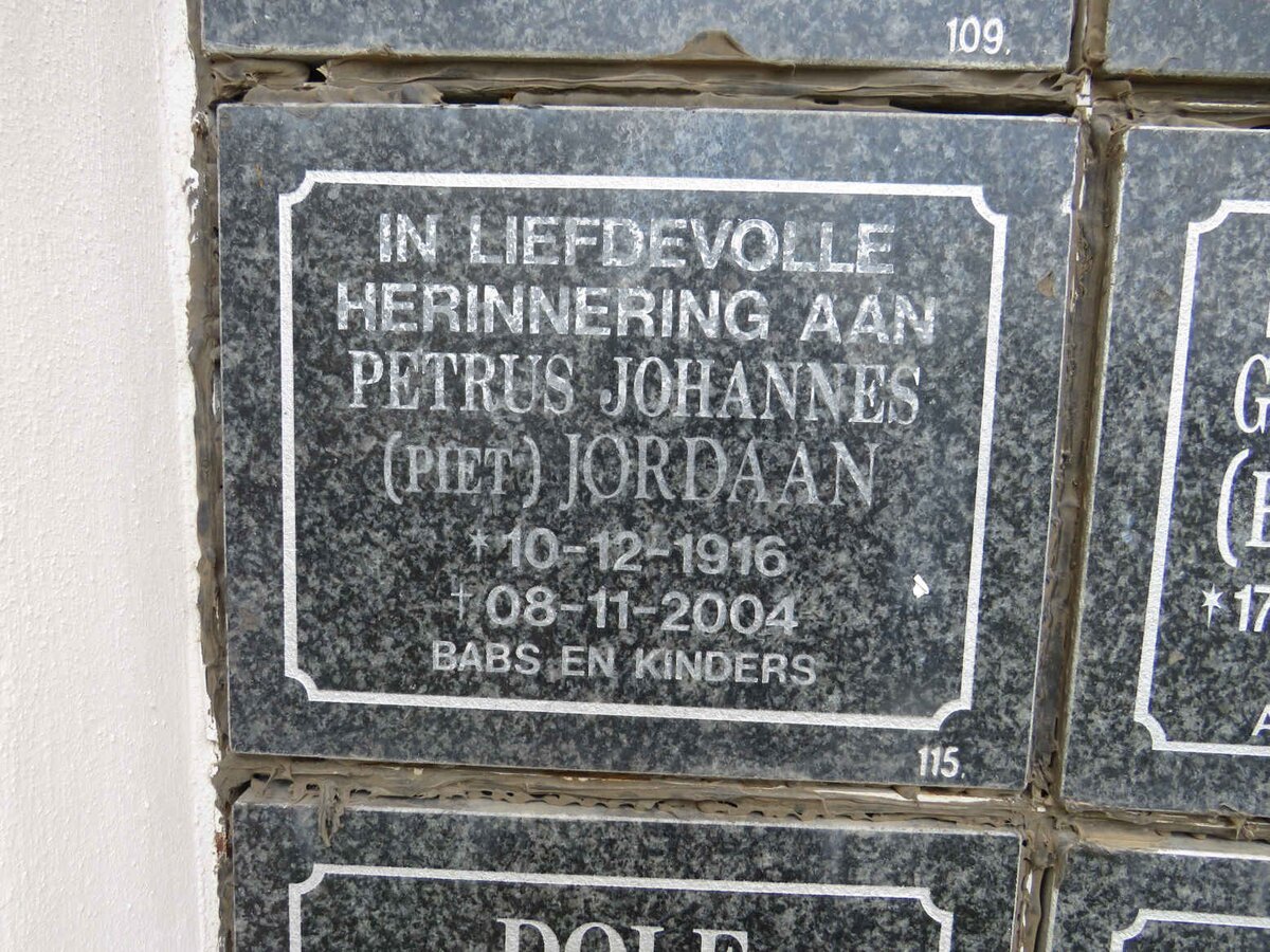 JORDAAN Petrus Johannes 1916-2004