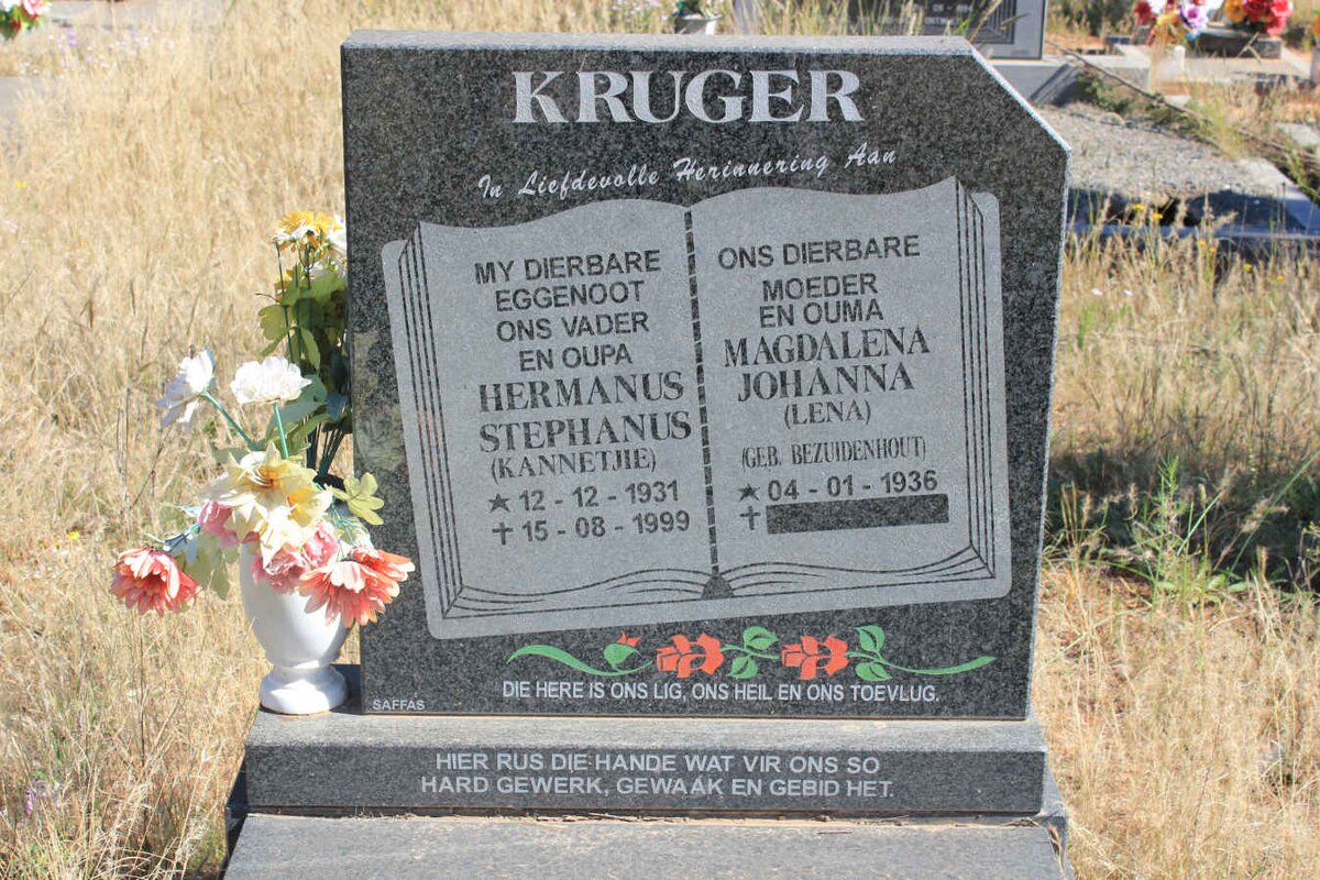KRUGER Hermanus Stephanus 1931-1999 &amp; Magdalena Johanna BEZUIDENHOUT 1936-