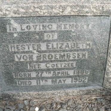 BROEMBSEN Hester Elizabeth, von nee COETZEE 1886-1952