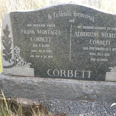 CORBETT Frank Montague 1881-1954 &amp; Albertina Wilhelmina PRETORIUS 1873-1951