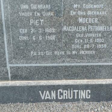 GRUTING Piet, van 1889-1966 &amp; Magdalena Petronella VORSTER 1903-1955