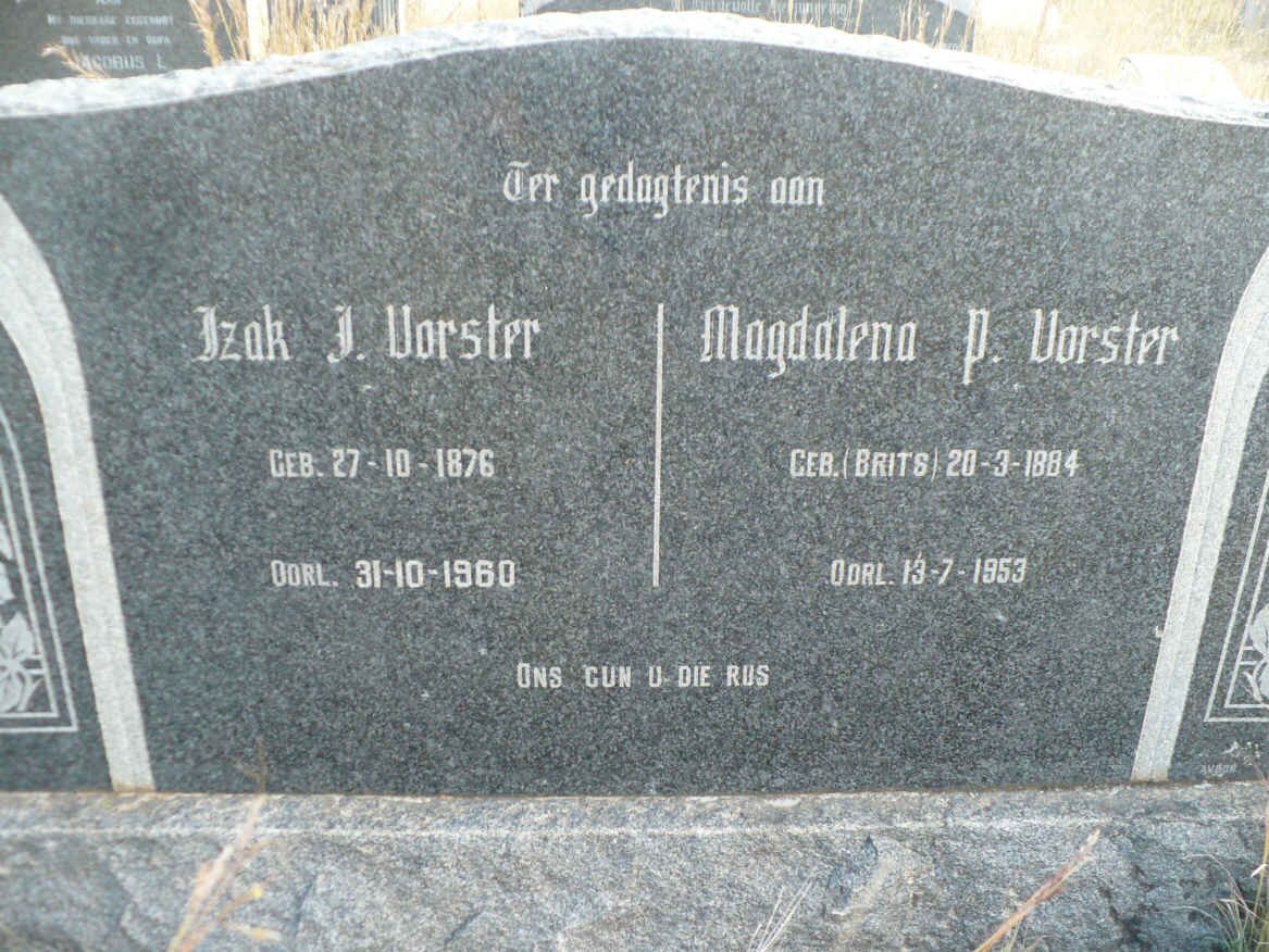 VORSTER Izak J. 1876-1960 &amp; Magdalena P. BRITS 1884-1953