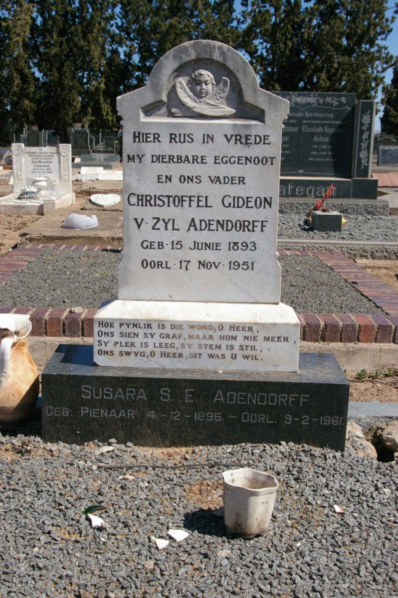 ADENDORFF Christoffel Gideon v. Zyl 1893-1951 &amp; Susara S.E. PIENAAR 1895-1961