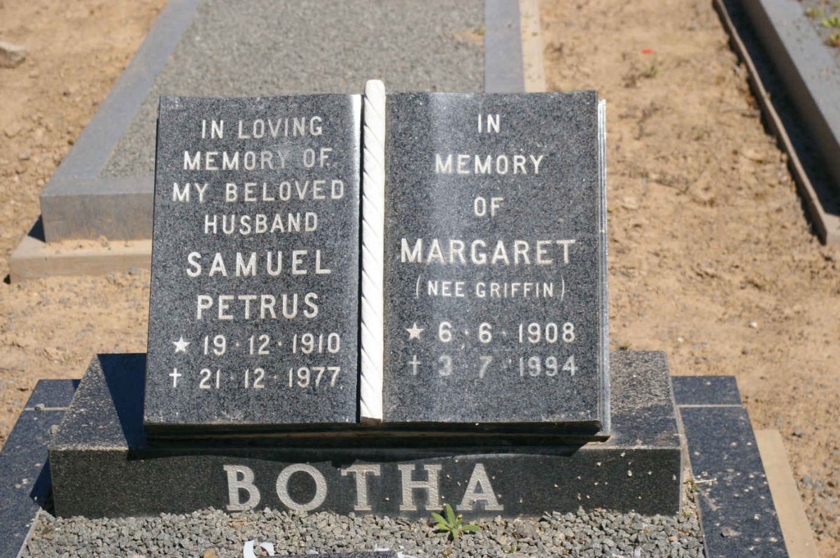 BOTHA Samuel Petrus 1910-1977 &amp; Margaret GRIFFIN 1908-1994