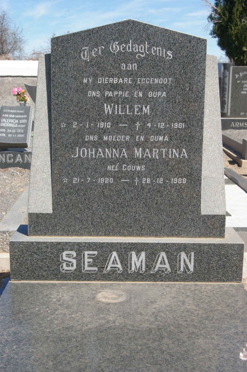 SEAMAN Willem 1910-1981 &amp; Johanna Martina GOUWS 1920-1988