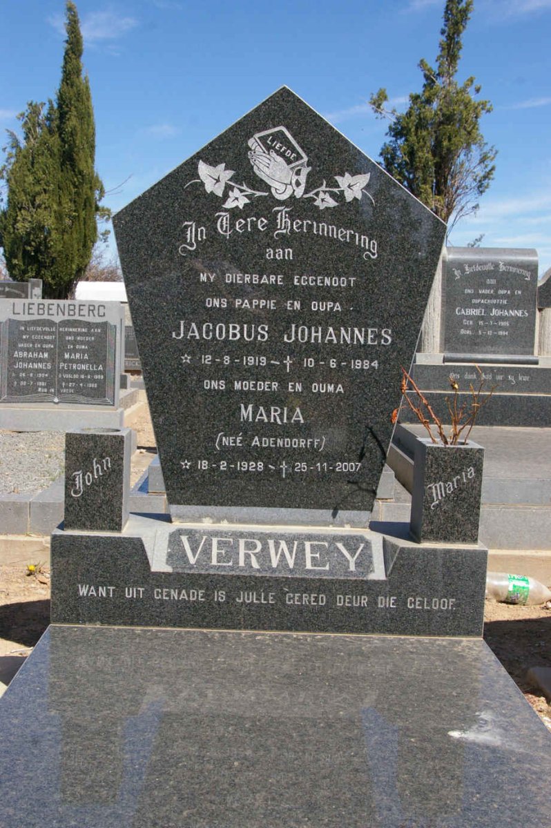 VERWEY Jacobus Johannes 1919-1984 &amp; Maria ADENDORFF 1928-2007