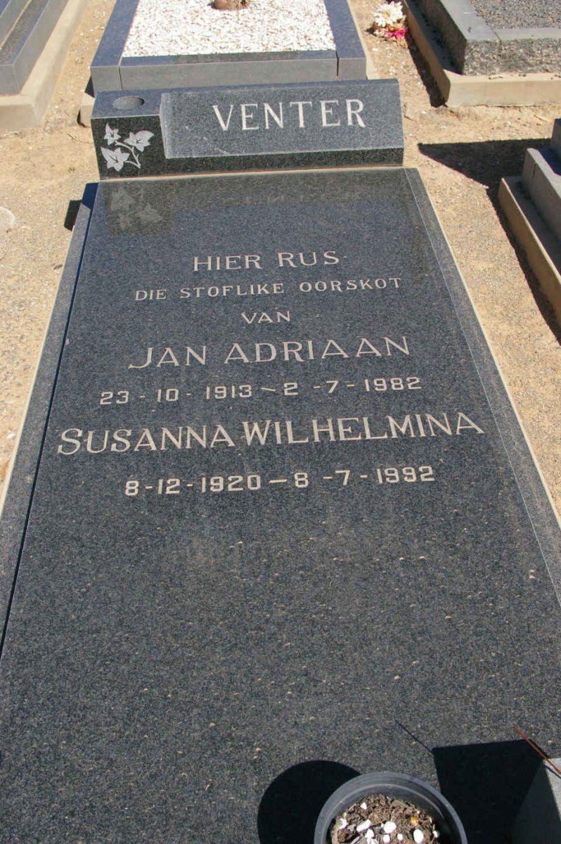 VENTER Jan Adriaan 1913-1982 &amp; Susanna Wilhelmina 1920-1992