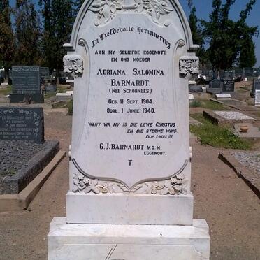 BARNARDT Adriana Salomina nee SCHOONEES 1904-1940