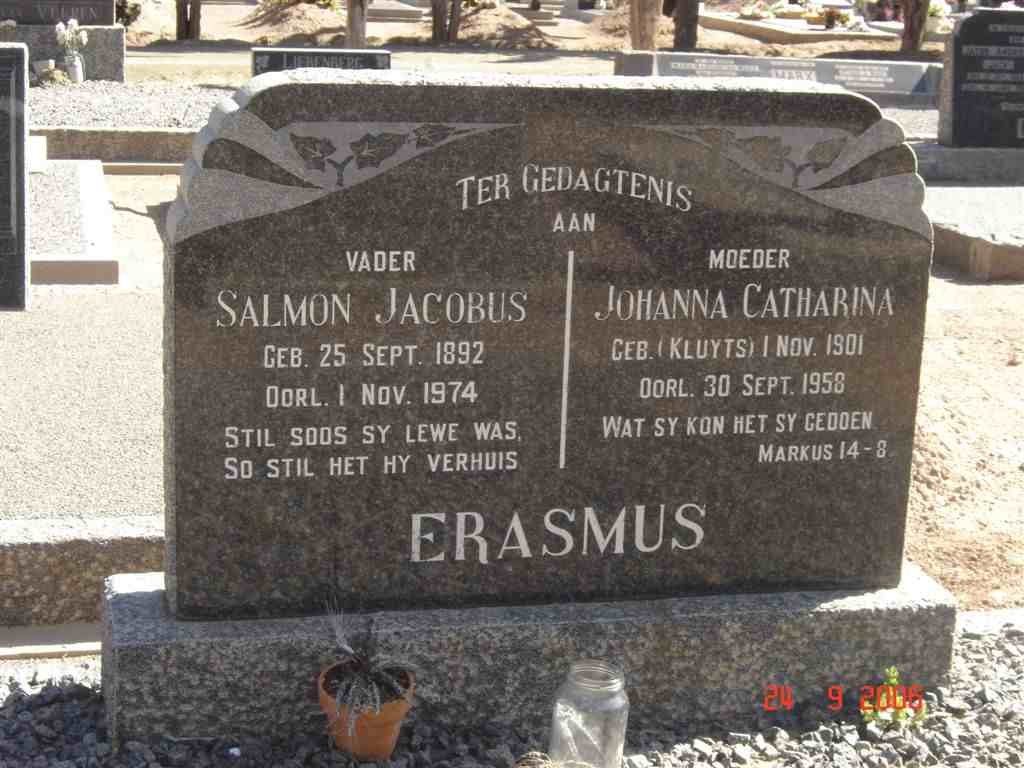 ERASMUS Salmon Jacobus 1892-1974 &amp; Johanna Catharina KLUYTS 1901-1958