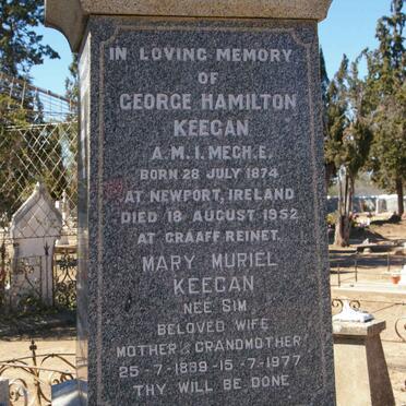 KEEGAN George Hamilton 1874-1952 &amp; Mary Muriel SIM 1889-1977