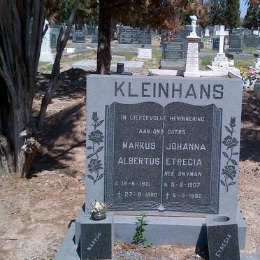 KLEINHANS Markus Albertus 1901-1980 &amp; Johanna Etrecia SNYMAN 1907-1982