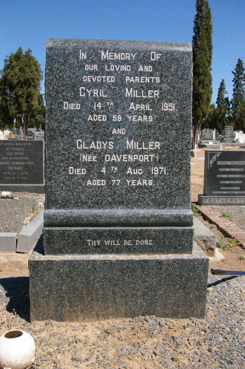 MILLER Cyril -1951 &amp; Gladys DAVENPORT -1971