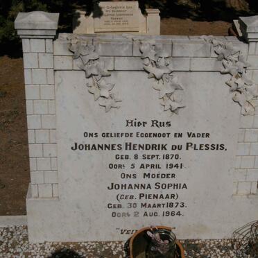PLESSIS Johannes Hendrik, du 1870-1941 &amp; Johanna Sophia PIENAAR 1873-1964
