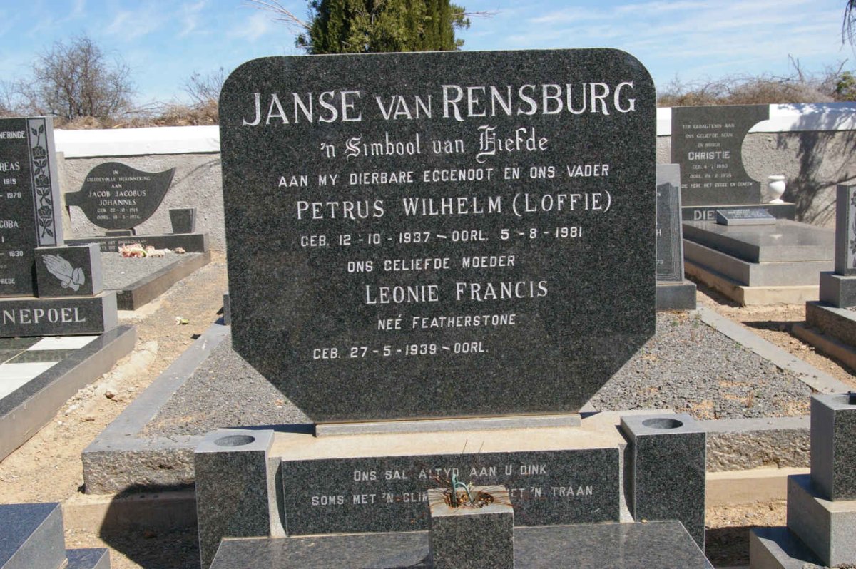 RENSBURG Petrus Wilhelm, Janse van 1937-1981 &amp; Leonie Francis FEATHERSTONE 1939-